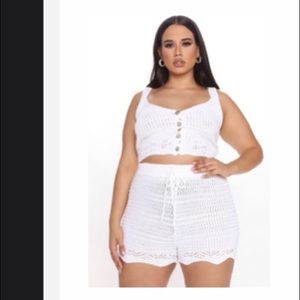 White crotechet crop top and high waist short set
